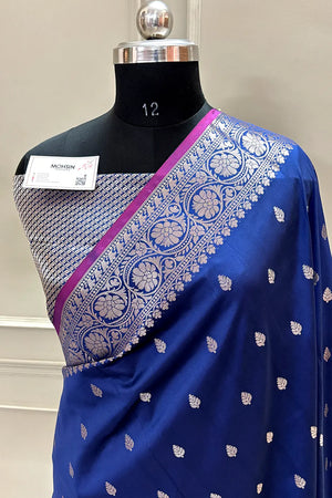 Navy Blue Zari Banarasi Silk Saree