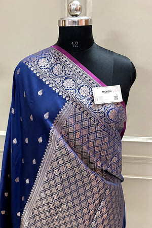 Navy Blue Zari Banarasi Silk Saree