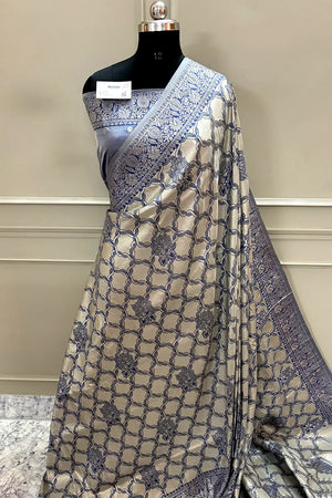 Navy Blue Zari Banarasi Silk Saree