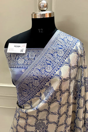 Navy Blue Zari Banarasi Silk Saree