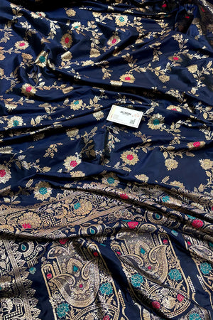 Navy Blue Zari Banarasi Silk Saree