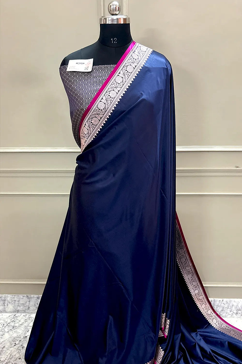 Navy Blue Zari Border Katan Silk Banarasi Saree