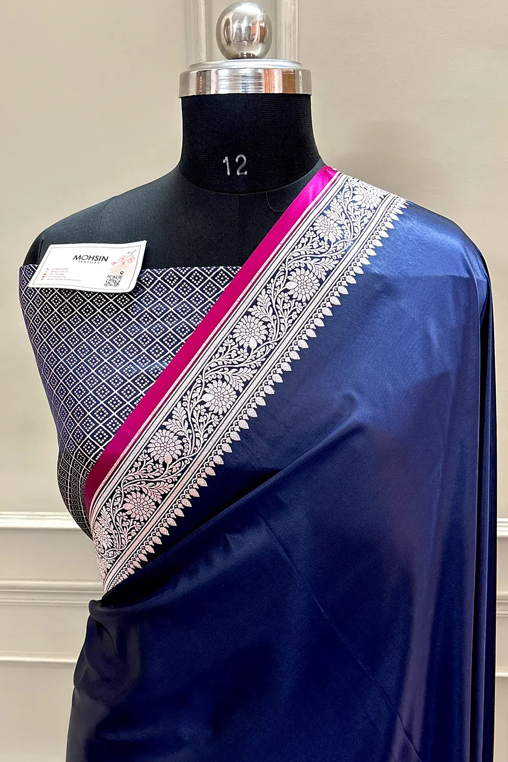 Navy Blue Zari Border Katan Silk Banarasi Saree