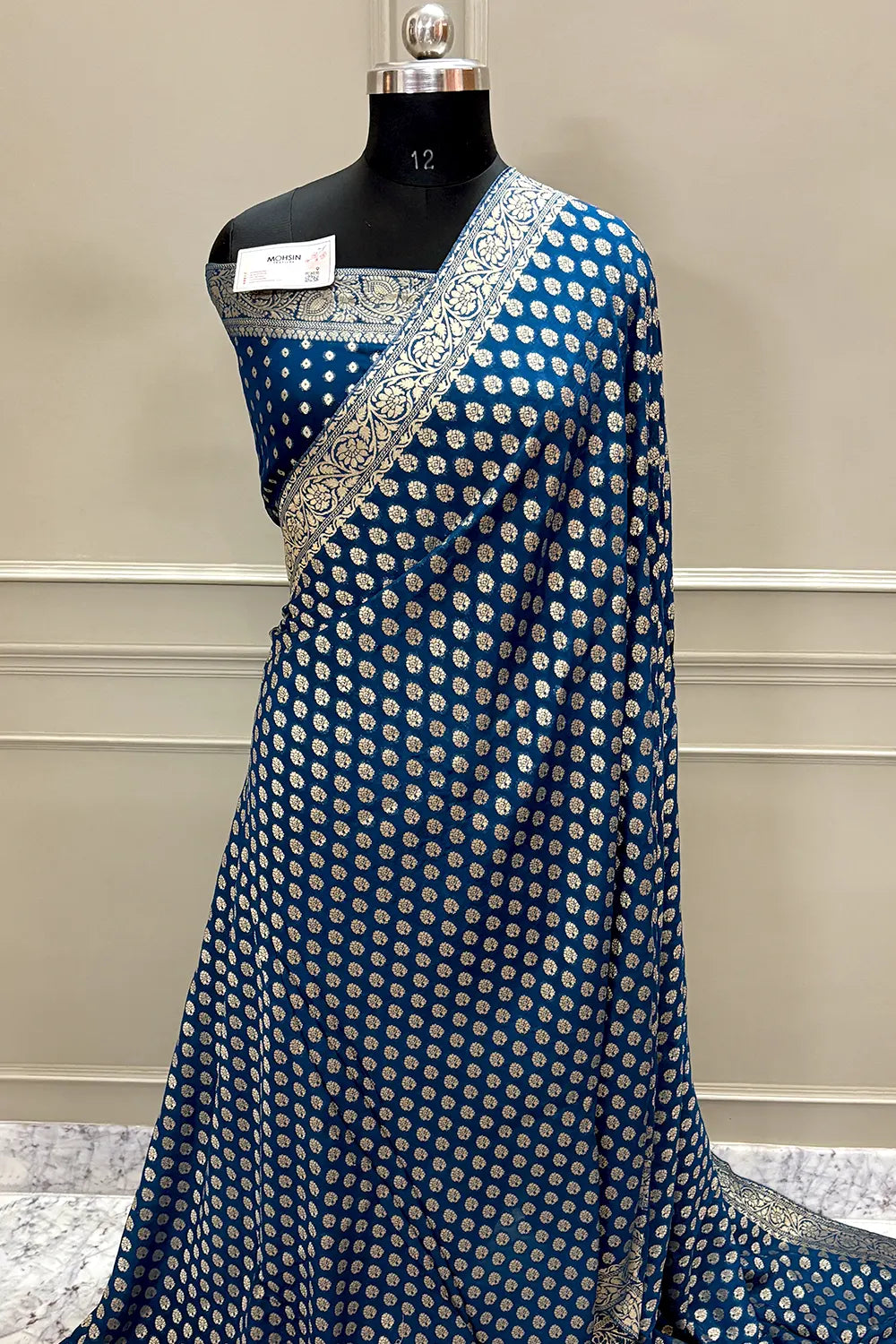 Navy Blue Zari Georgette Silk Banarasi Saree