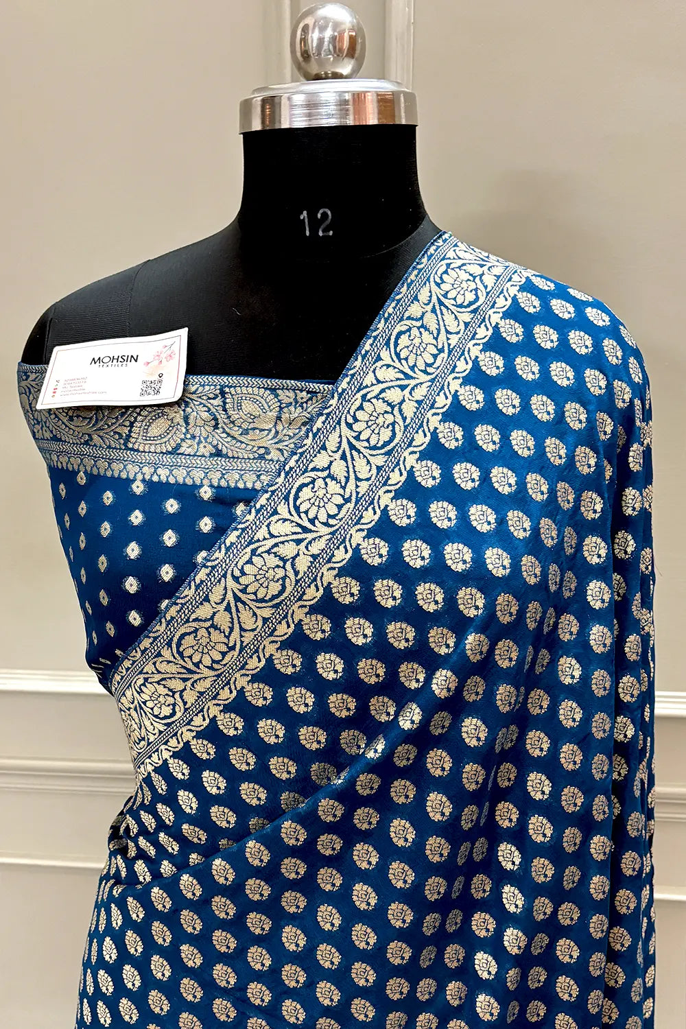 Navy Blue Zari Georgette Silk Banarasi Saree