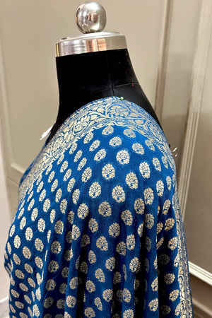 Navy Blue Zari Georgette Silk Banarasi Saree