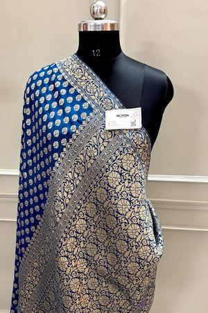 Navy Blue Zari Georgette Silk Banarasi Saree