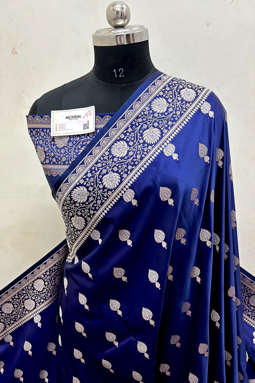 Navy Blue Zari Katan Mashru Silk Banarasi Saree