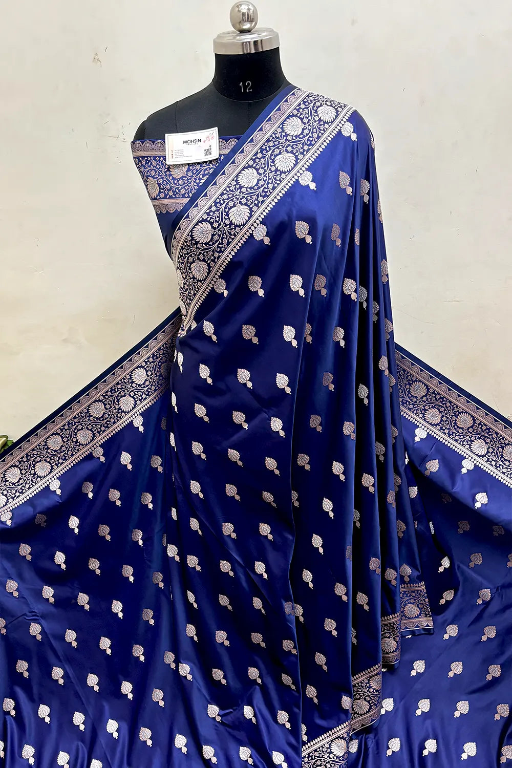 Navy Blue Zari Katan Mashru Silk Banarasi Saree