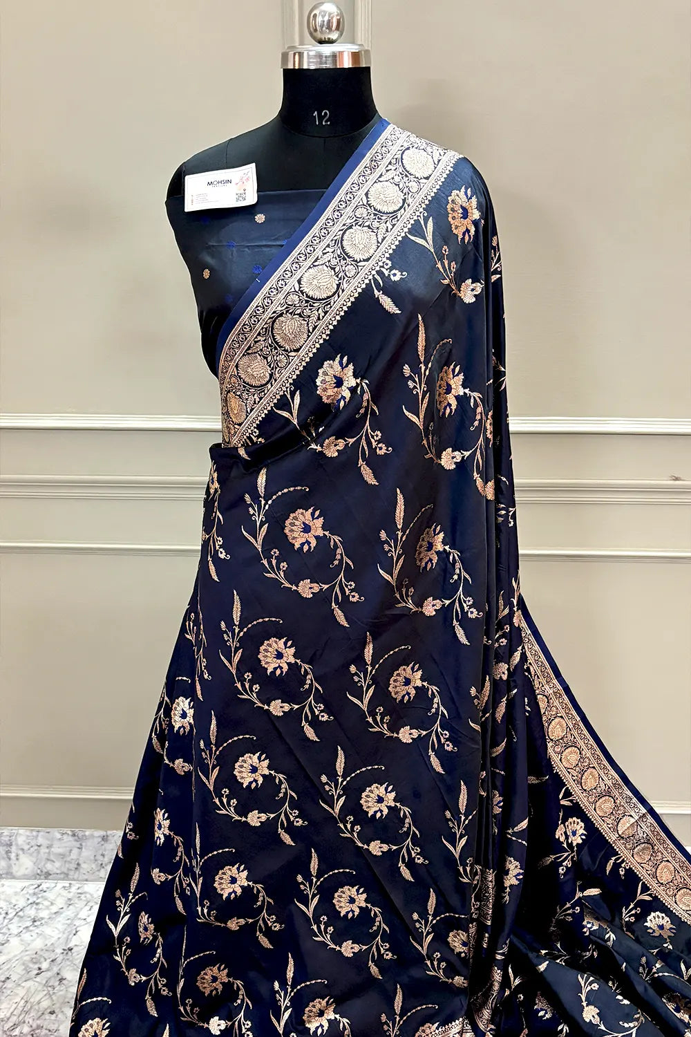 Navy Blue Zari Katan Silk Banarasi Saree