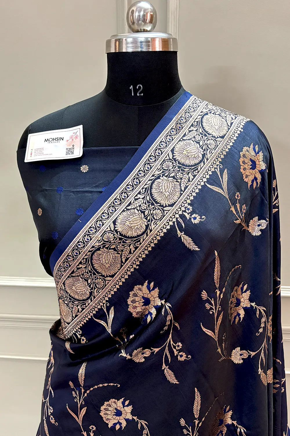 Navy Blue Zari Katan Silk Banarasi Saree