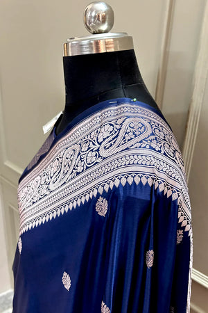Navy Blue Zari Katan Silk Banarasi Saree
