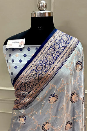 Navy Blue Zari Katan Silk Banarasi Saree