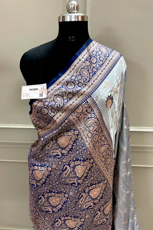Navy Blue Zari Katan Silk Banarasi Saree