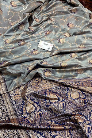Navy Blue Zari Katan Silk Banarasi Saree