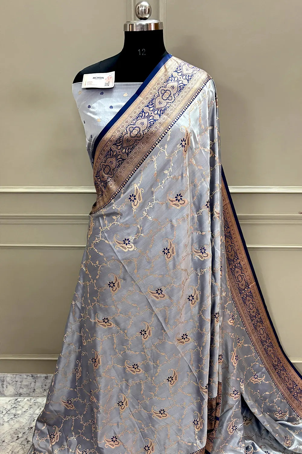 Navy Blue Zari Katan Silk Banarasi Saree
