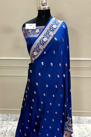 Navy Blue Zari Katan Silk Banarasi Saree