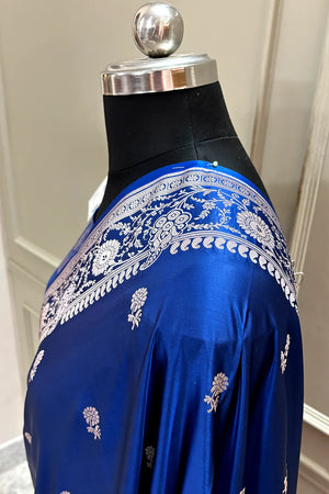 Navy Blue Zari Katan Silk Banarasi Saree