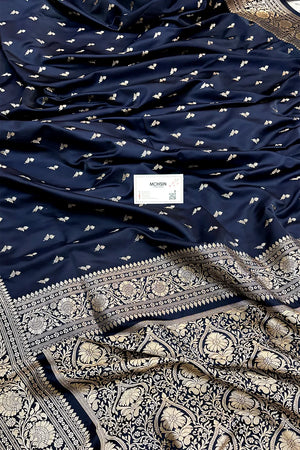 Navy Blue Zari Katan Silk Banarasi Saree
