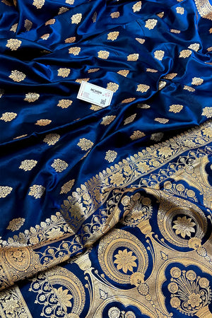 Navy Blue Zari Katan Silk Banarasi Saree