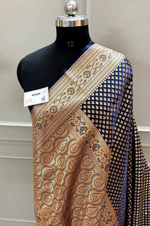 Navy Blue Zari Katan Silk Banarasi Saree