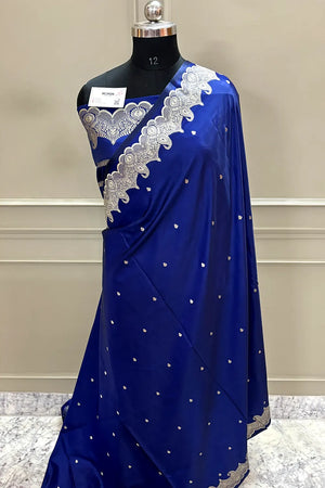 Navy Blue Zari Katan Silk Banarasi Saree