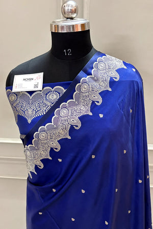Navy Blue Zari Katan Silk Banarasi Saree
