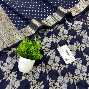 Navy Blue Zari Katan Silk Banarasi Suit