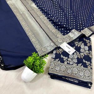 Navy Blue Zari Katan Silk Banarasi Suit