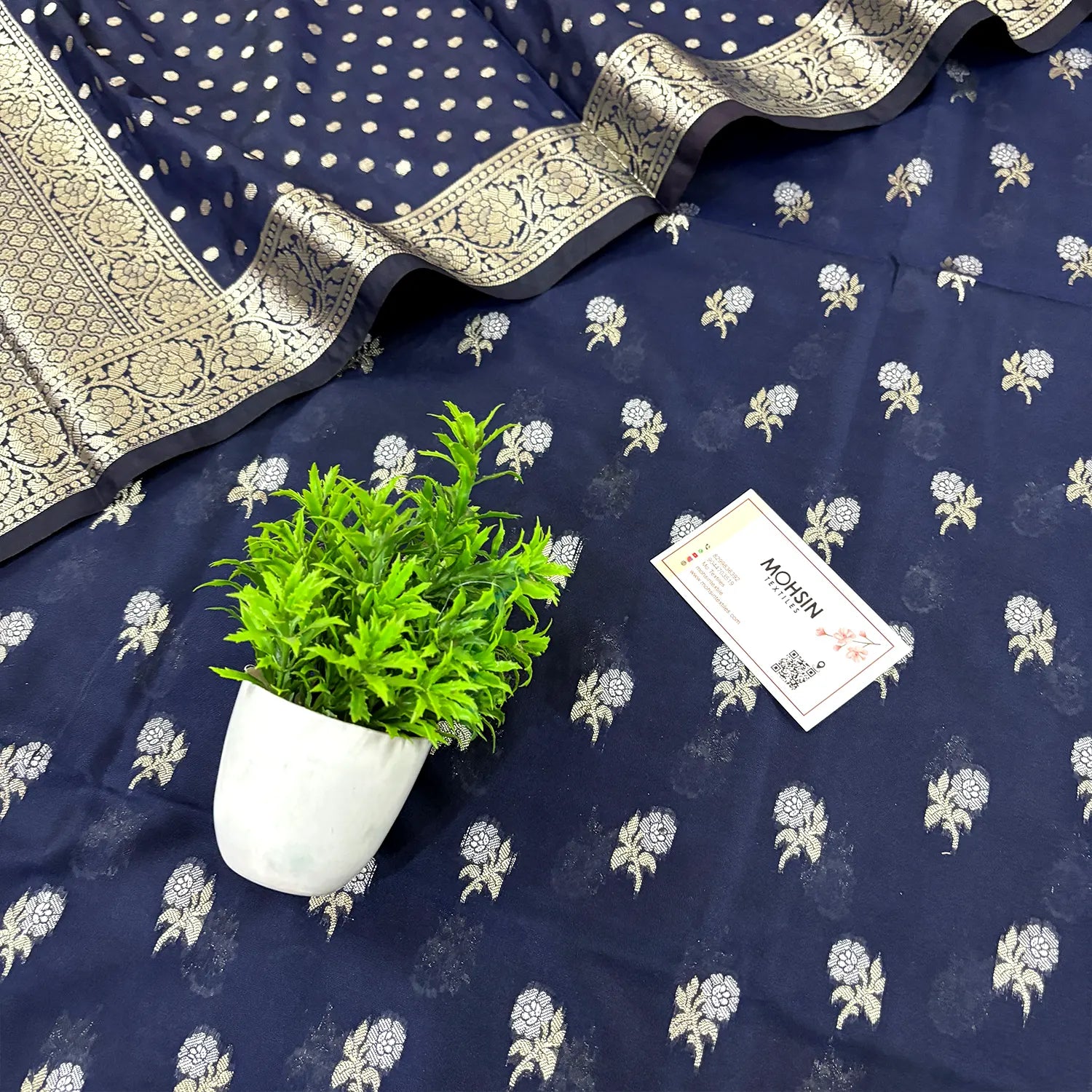 Navy Blue Zari Katan Silk Banarasi Suit