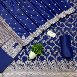 Navy Blue Zari Katan Silk Banarasi Suit