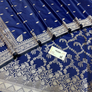 Navy Blue Zari Katan Silk Banarasi Suit