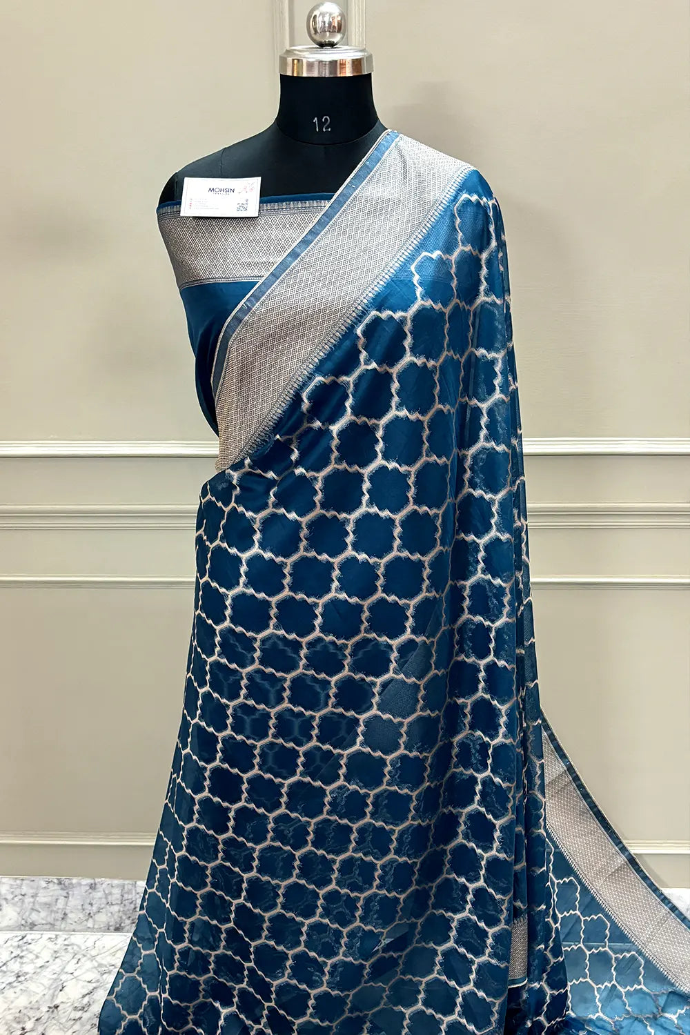 Navy Blue Zari Organza Silk Banarasi Saree
