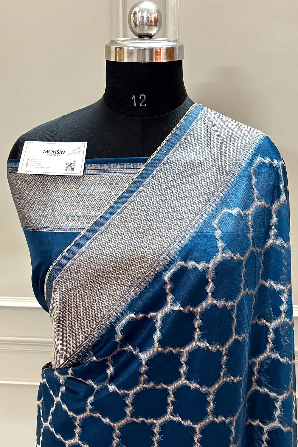 Navy Blue Zari Organza Silk Banarasi Saree