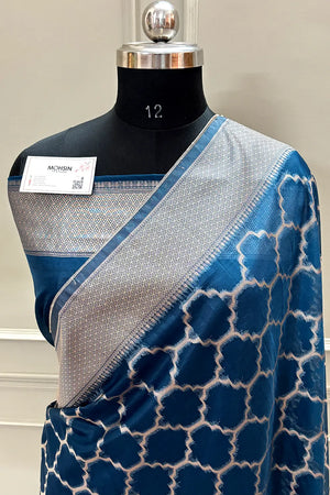 Navy Blue Zari Organza Silk Banarasi Saree