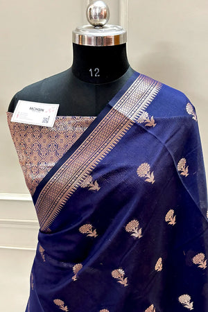 Navy Blue Zari Resham Banarasi Silk Saree