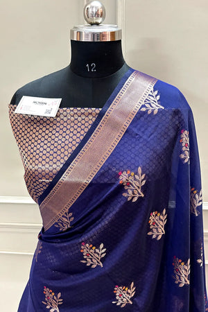 Navy Blue Zari Resham Banarasi Silk Saree