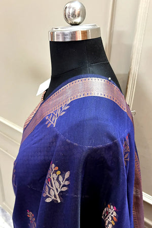 Navy Blue Zari Resham Banarasi Silk Saree