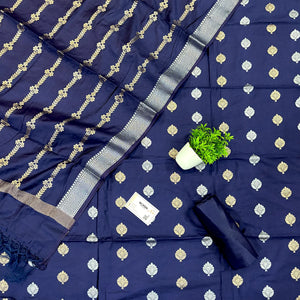 Navy Blue Zari Satin Silk Banarasi Suit
