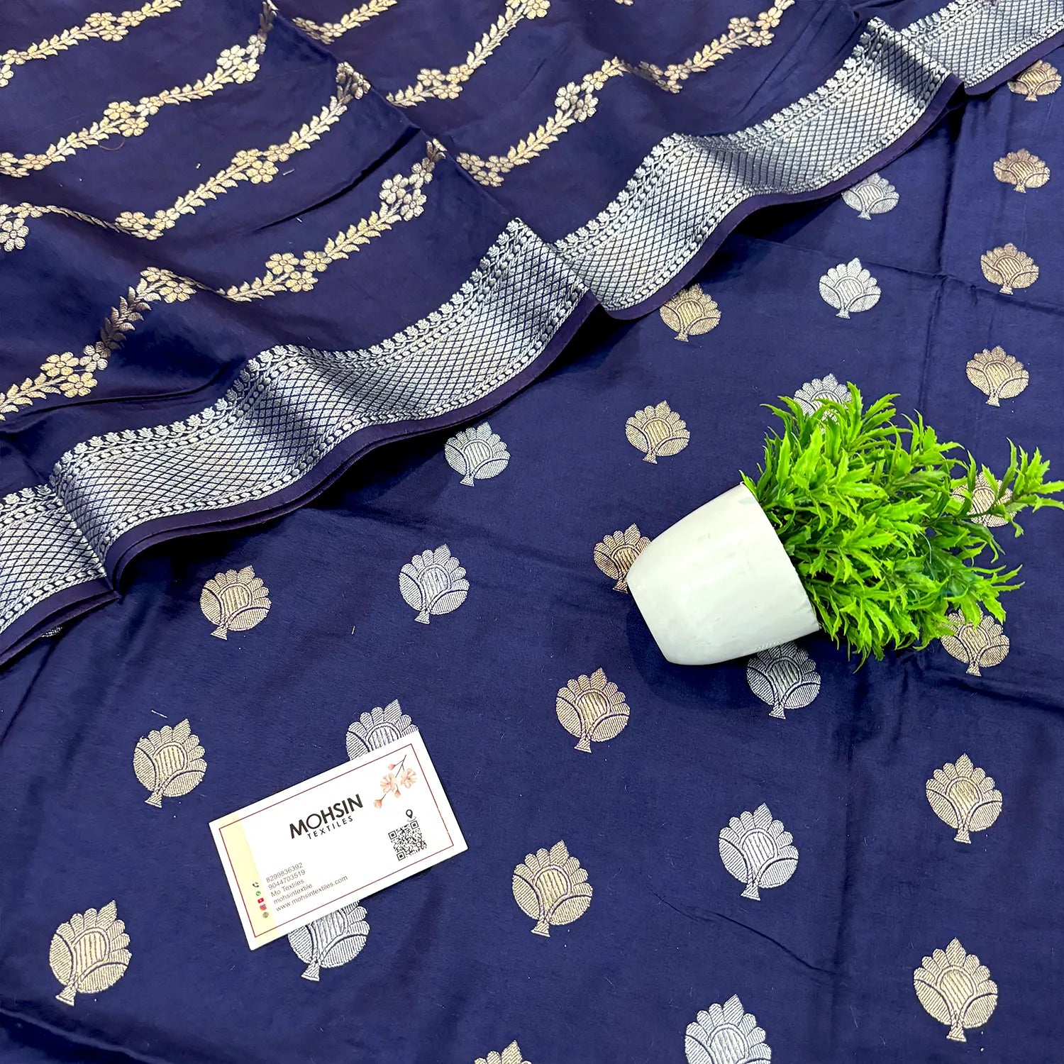 Navy Blue Zari Satin Silk Banarasi Suit