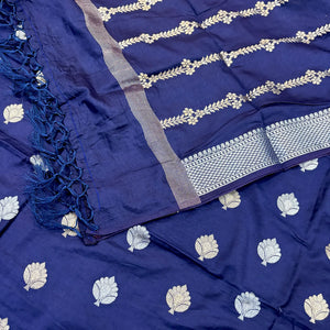 Navy Blue Zari Satin Silk Banarasi Suit