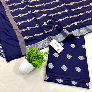Navy Blue Zari Satin Silk Banarasi Suit