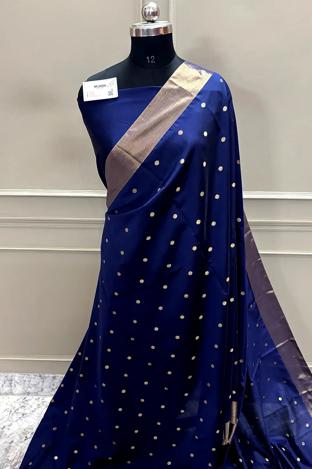 Navy Blue Zari Semi Katan Silk Banarasi Saree
