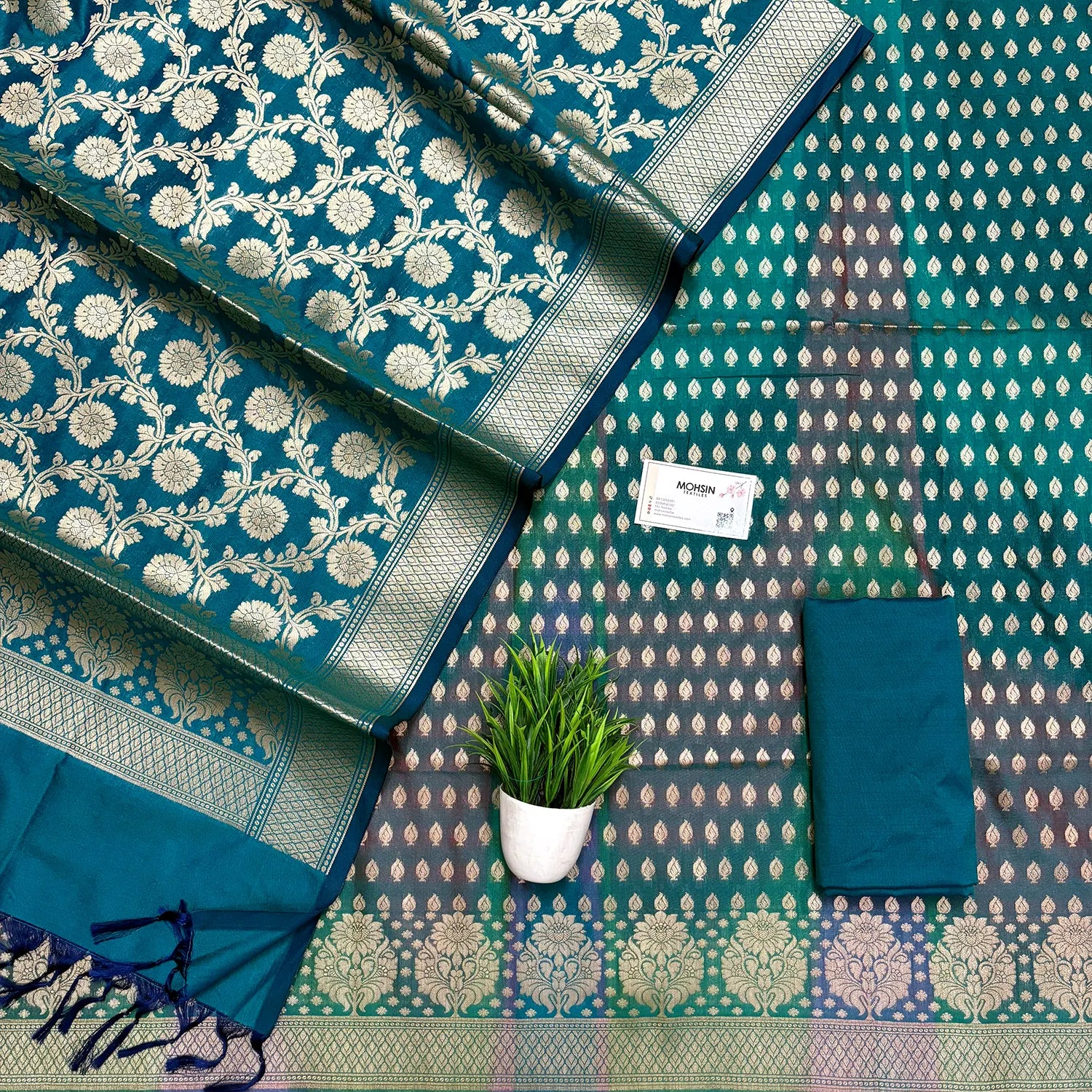 Navy Teal Guldaan Agni Rangkaat Katan Silk Banarasi Suit