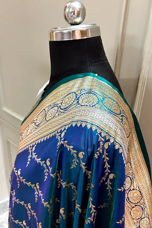 Navy Teal Zari Katan Silk Banarasi Saree