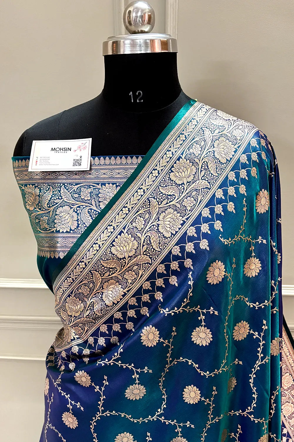 Navy Teal Zari Katan Silk Banarasi Saree