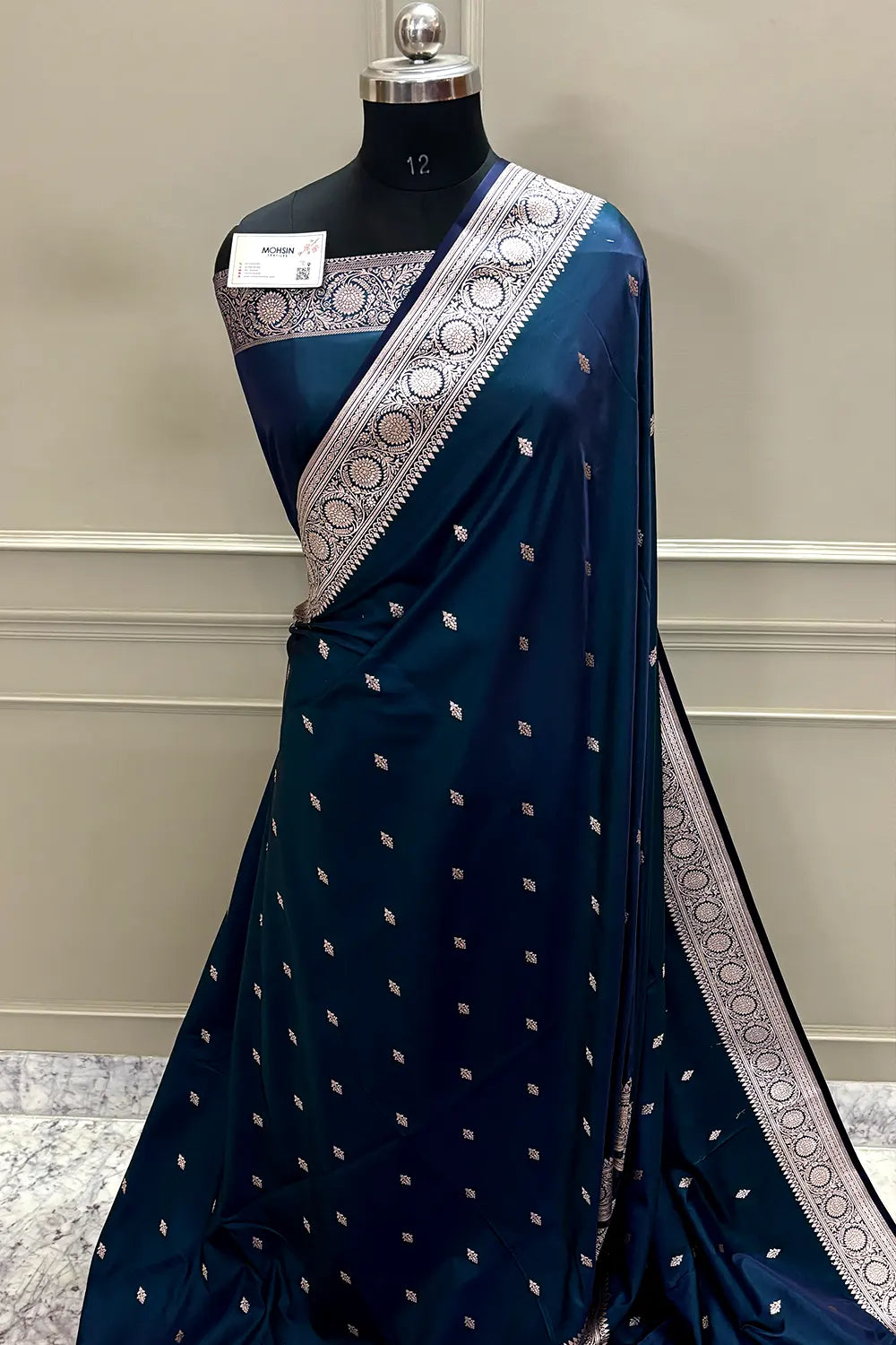 Navy Teal Zari Katan Silk Banarasi Saree