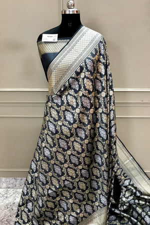 Nita Ambani Grey Katan Silk Banarasi Saree