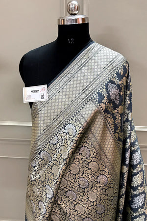 Nita Ambani Grey Katan Silk Banarasi Saree