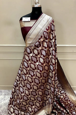 Nita Ambani Maroon Katan Silk Banarasi Saree